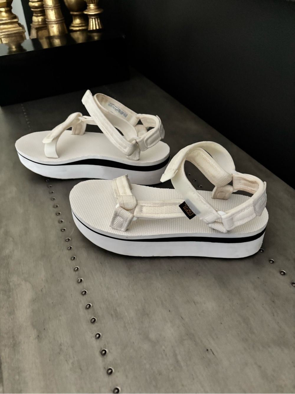 Teva White Platform Sport Sandals with Black Midsole Stripe